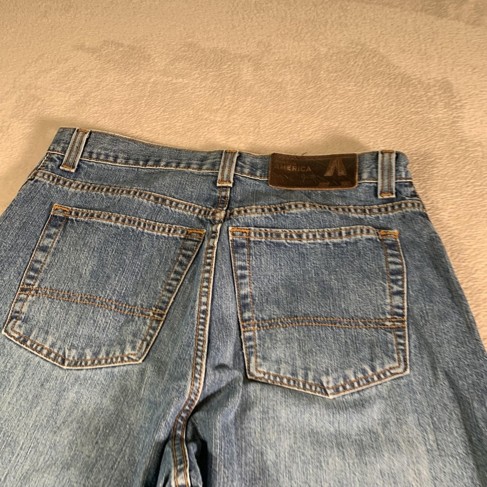 Perry‎ Ellis America Jeans Mens 32x32(32x28) Blue Straight Leg Raw Hem Denim - Picture 12 of 12